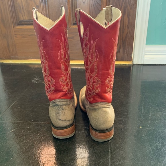 Cowboy Boots Red & Grey Size 8 1/2 B - Picture 3 of 9